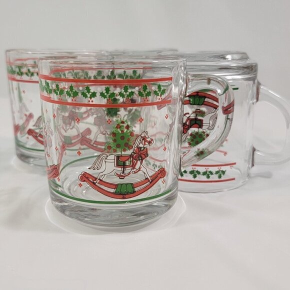 Anchor Hocking Christmas Memories Holly Rocking Horse Drink Glasses - Set of 4 - Picture 6 of 16